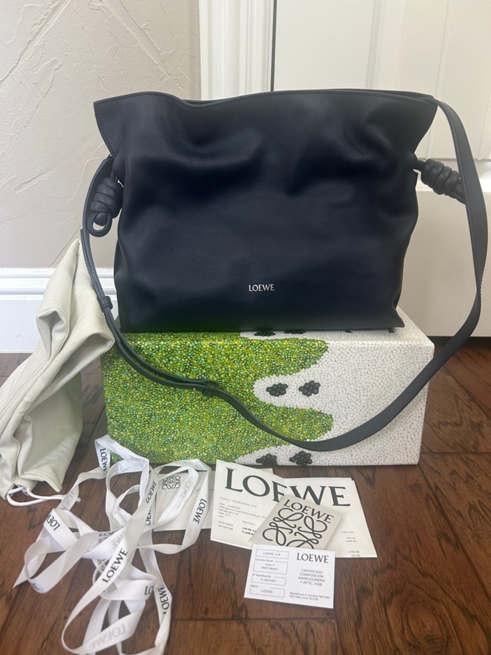 Loewe Navy Flamenco Clutch with Adjustable Shoulder Strap